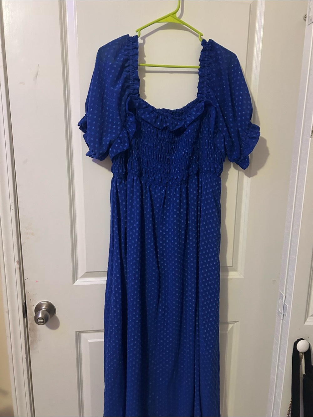 Smocked Cobalt Blue Maxi Dress with Puff Sleeves